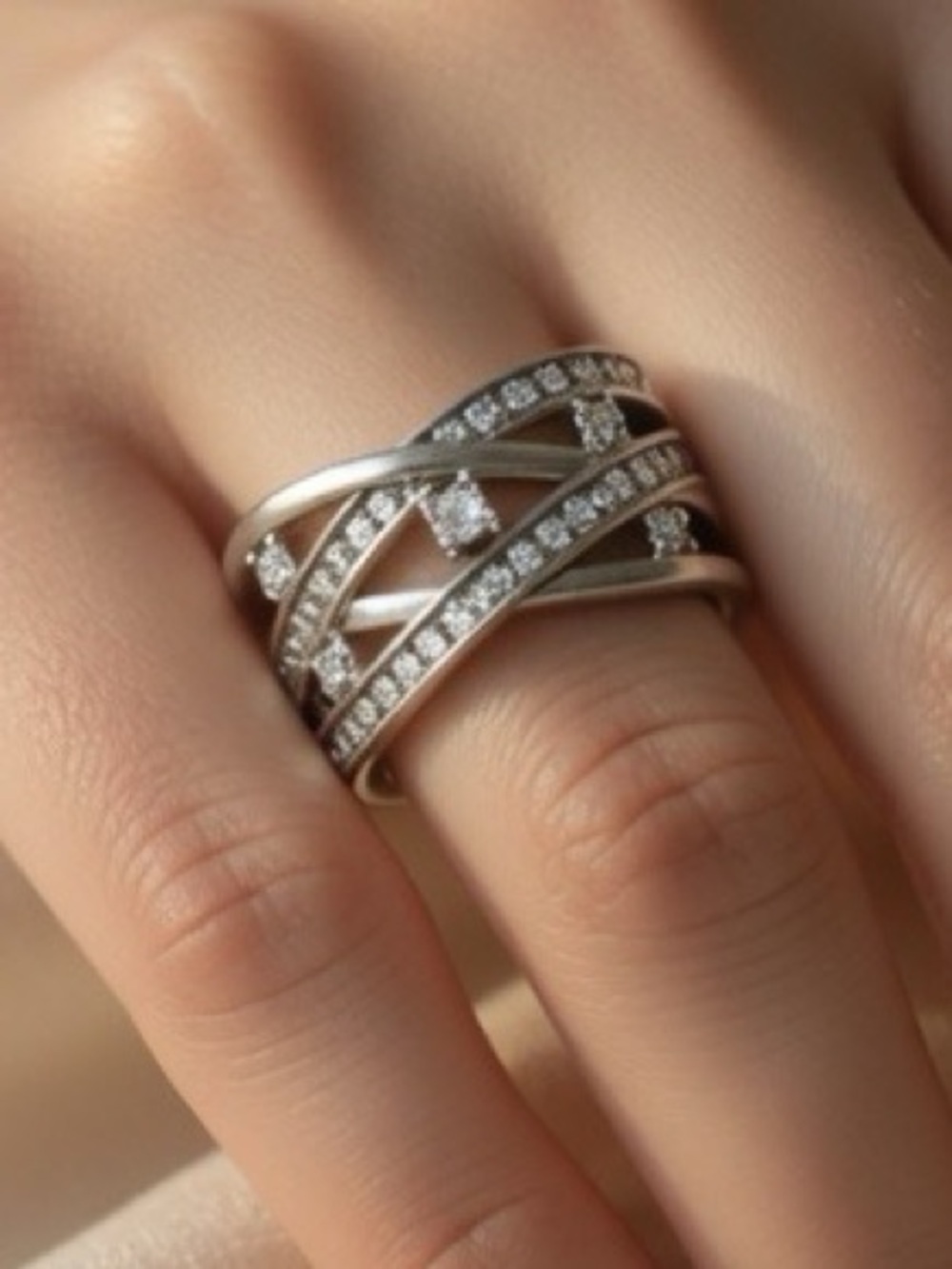 Diamond Crisscross Sterling Silver Ring Engagement 1/2 CTTW Band Wedding Anniv